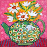 My Grannys Green Teapot with Daisies