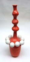 Salmon Vase, White Balls (condition noted)