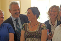 Artists Geraldine Folan, Charlotte Kelly and Pam O'Connell share a joke with Conor Kenny